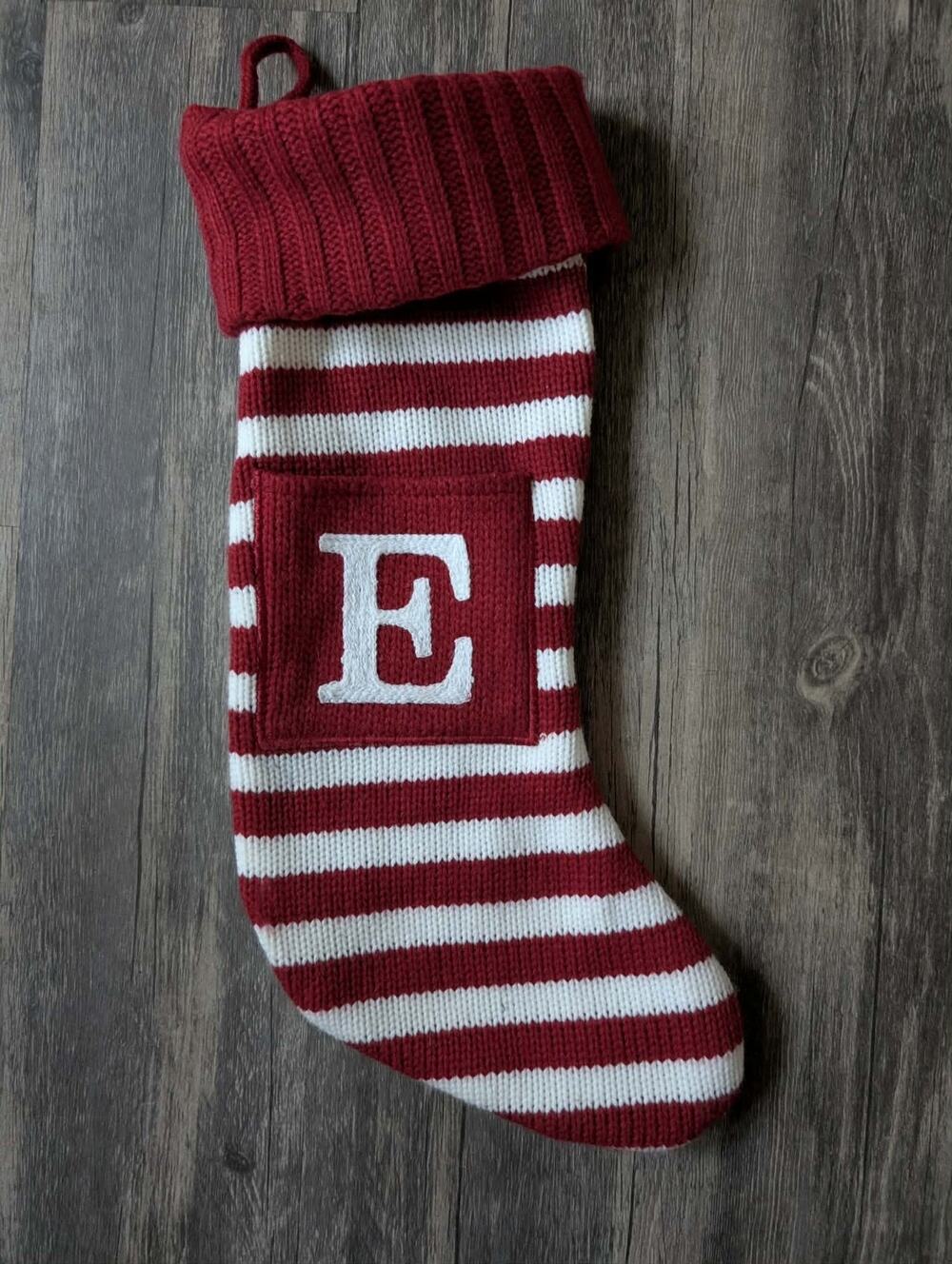 Wondershop Target Knit Striped Monogram Christmas Stocking Red White Letter E